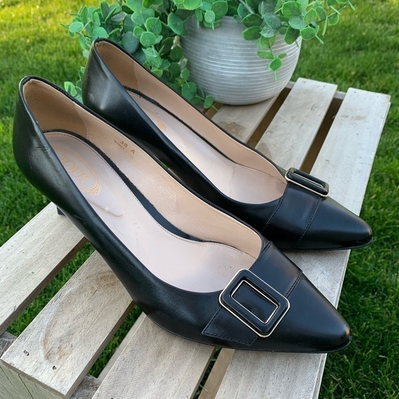TOD’S Black Leather Shoes with Buckle | Size 38 EU / 7.5 - 8 US - Picture 1 of 14